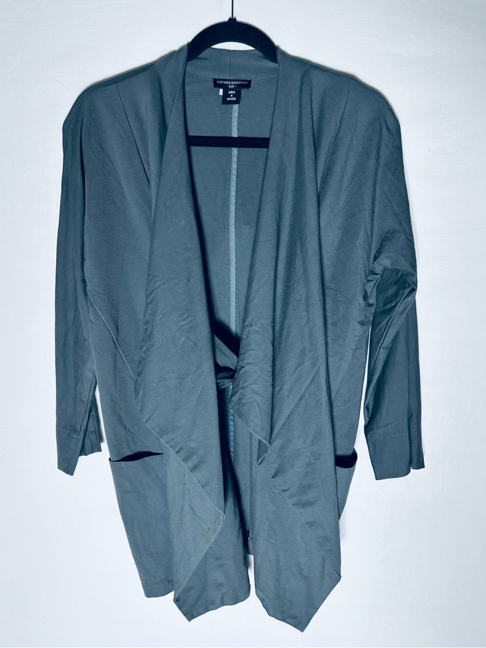 Aria X Mode Elevated Essentials Grey Draped Open Front Jacket Cardigan 1/S